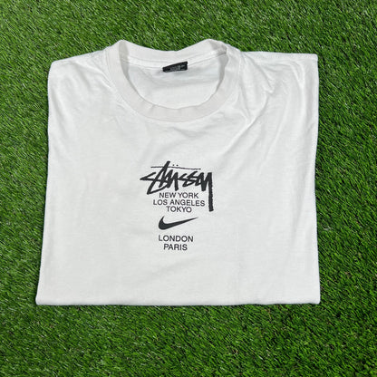 Stussy Nike Citys White Tee Size Large USED x14616
