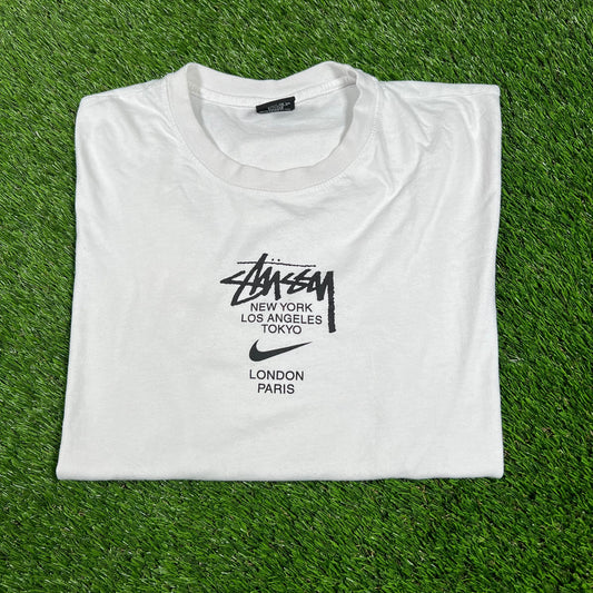 Stussy Nike Citys White Tee Size Large USED x14616