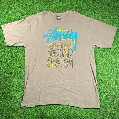 Y2K Stussy Olive International Sound System Tee Size XL USED x16475