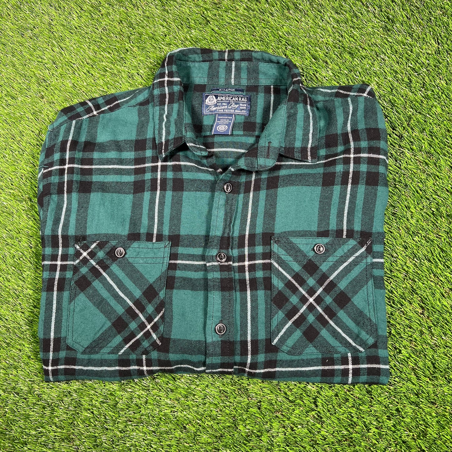 American Rag Green Flannel Button Up Shirt Size XL USED v17404