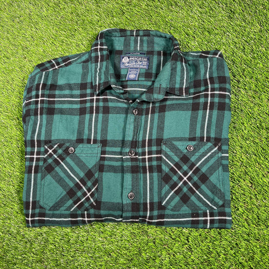 American Rag Green Flannel Button Up Shirt Size XL USED v17404