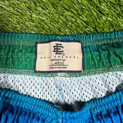 Eric Emanuel Blue/Green Tie Dye Green Logo Shorts Size Large USED x14687