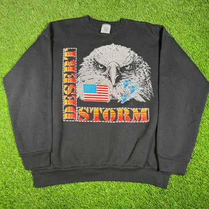 1990s Logo 7 Black Desert Storm Crewneck Size XL USED v16848