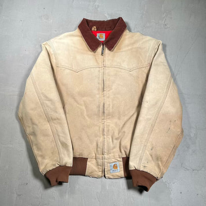 1990s Carhartt Santa Fe Khaki Zip Up Workwear Jacket Size Large USED v20367