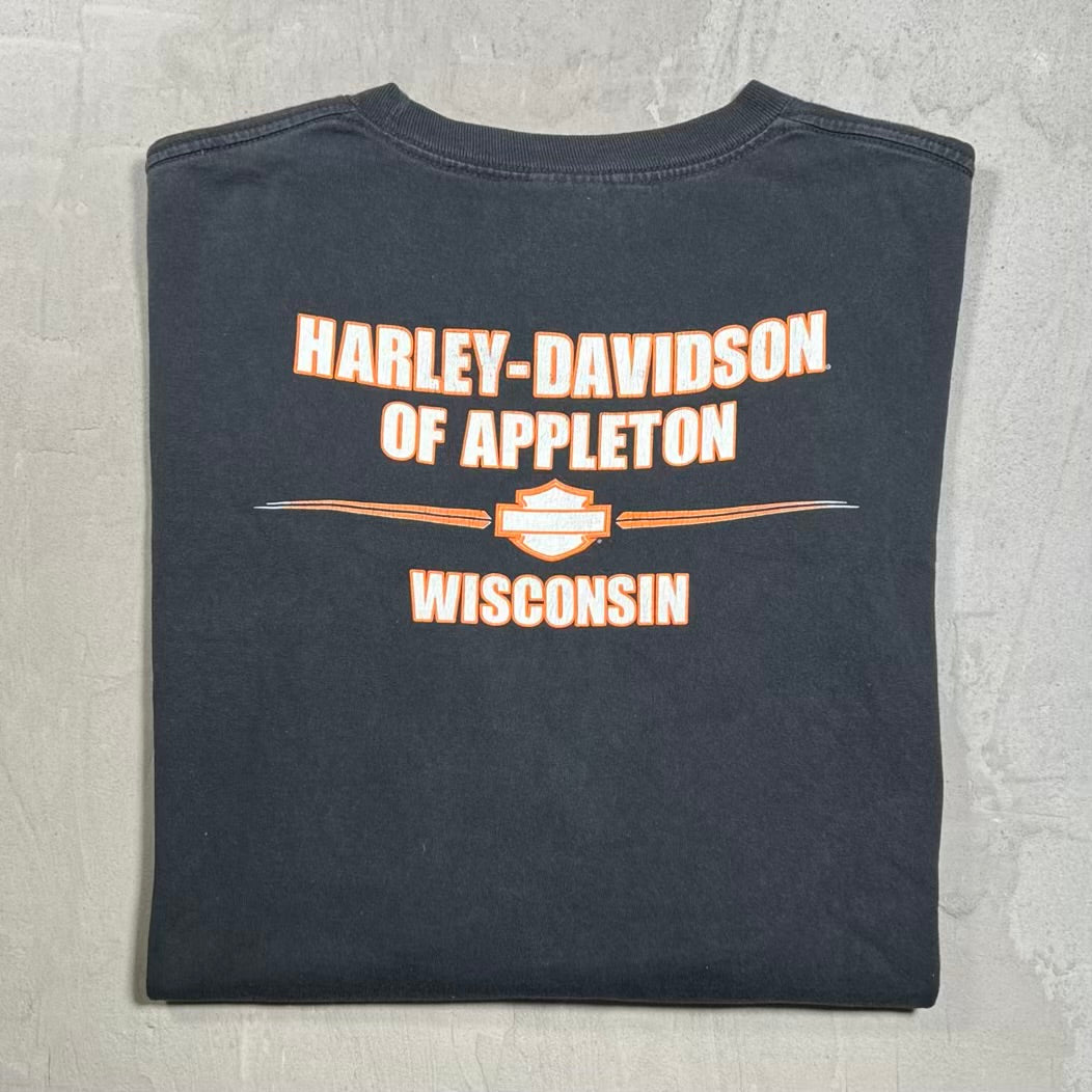 Y2K Harley Davidson Flaming Skull Black Longsleeve Size XL USED v20242