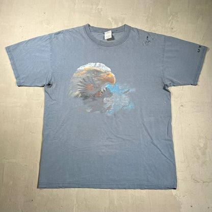 Y2K Eagle Fadded Trashed Washed Blue Tee Size Large USED v20093
