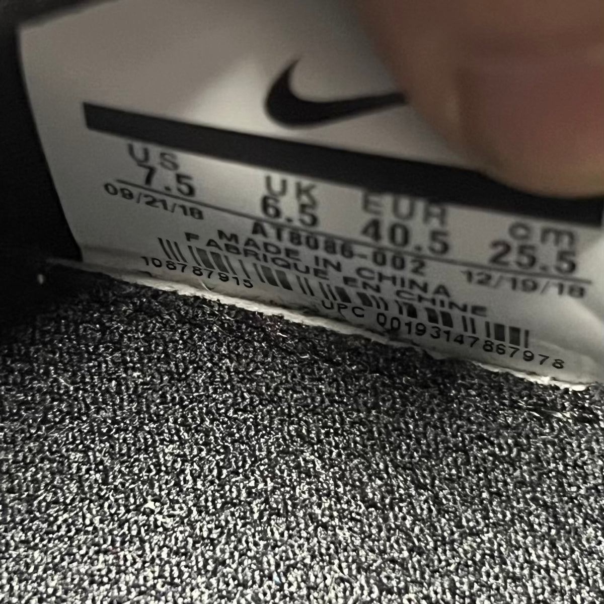Nike Air Fear of God Moccasin Black (2019) Size 7.5 USED s23753
