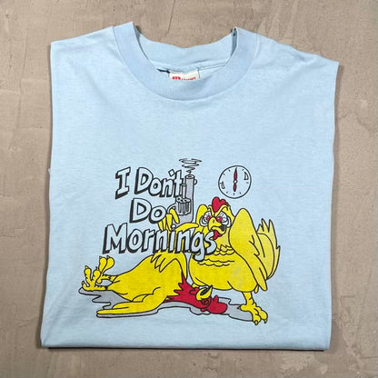 1990s "I Don't do Mornings" Light Blue Tee Size Large USED v20401