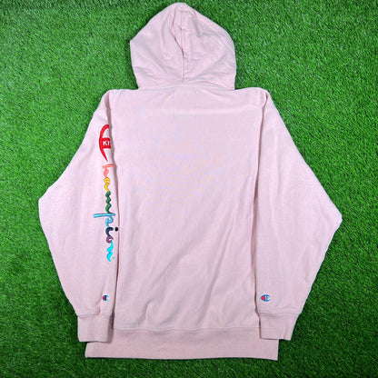 Kith x Champion Pink Logo Hoodie (2018) Size Large USED x14740
