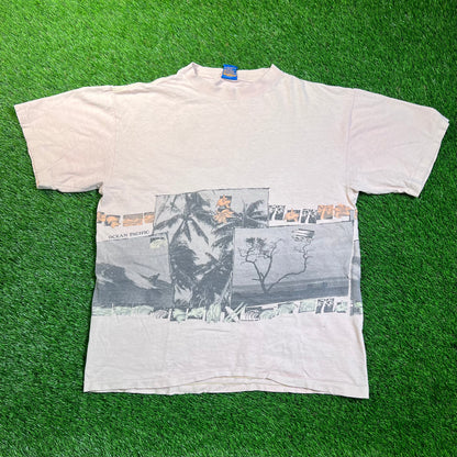 1986 Ocean Pacific Photo Wrap Pinkish Tee Size Large USED v18815