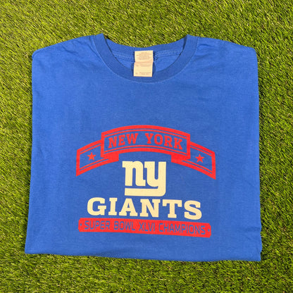 2012 New York Giants Blue Super Bowl Champions Tee Size XL USED v17495