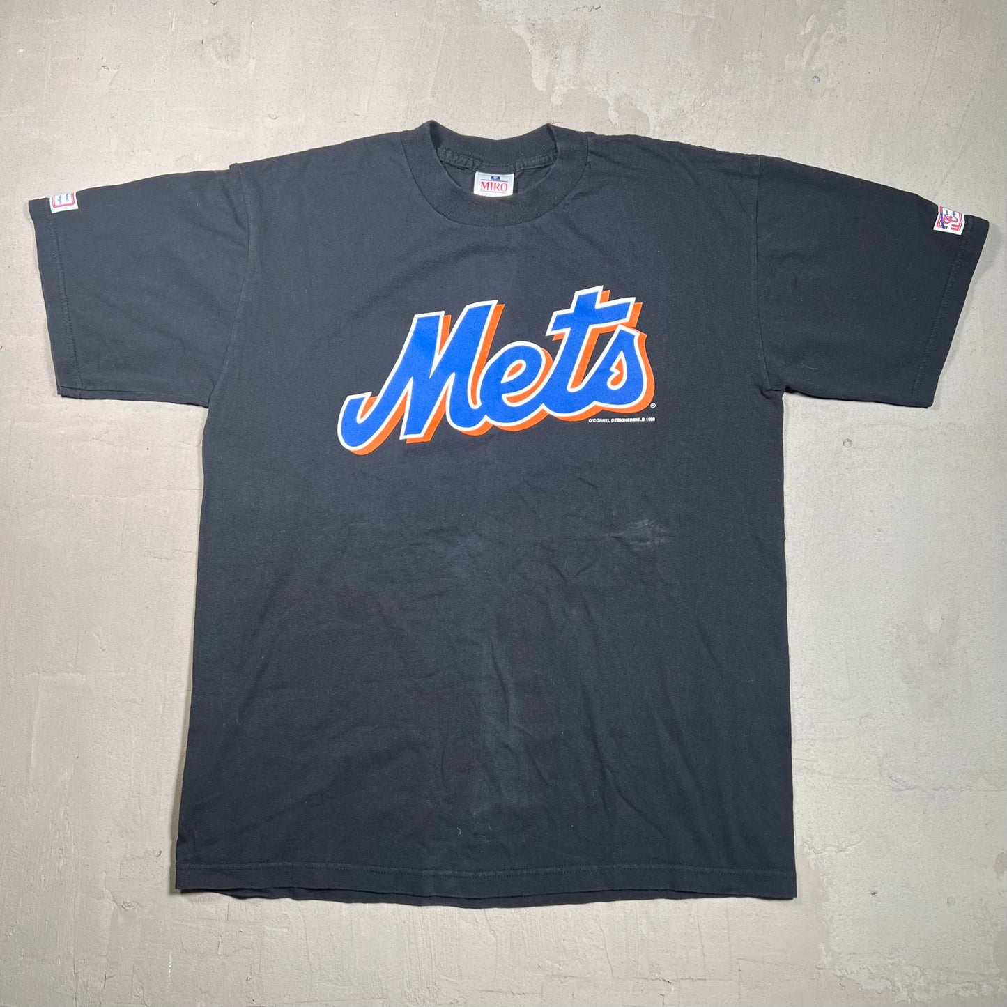 1998 Mets Logo Black Tee Size Large USED v18897