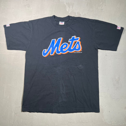 1998 Mets Logo Black Tee Size Large USED v18897