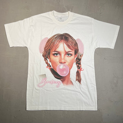 Britney Spears Blowing Bubblegum White Tee Size Medium USED x17644