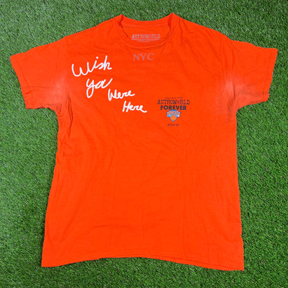 Travis Scott Astroworld Orange Knicks Tee Size Medium USED x14496