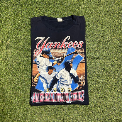 1999 American Division Series 3 Players Roster on Back Navy Tee Size XL USED v16275