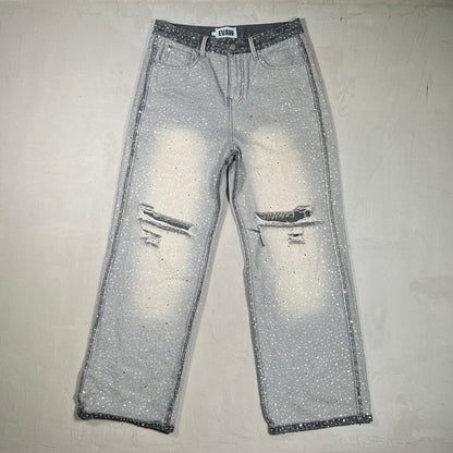Evaw Rhinestone Grey Denim Jeans Size 30 USED x17388