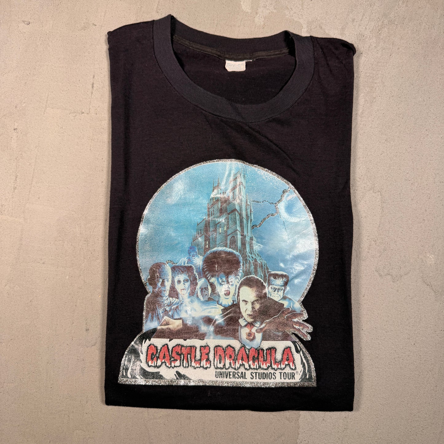 1980s Castle Dracula Univesal Studios Tour Black Tee Size Medium USED v16419