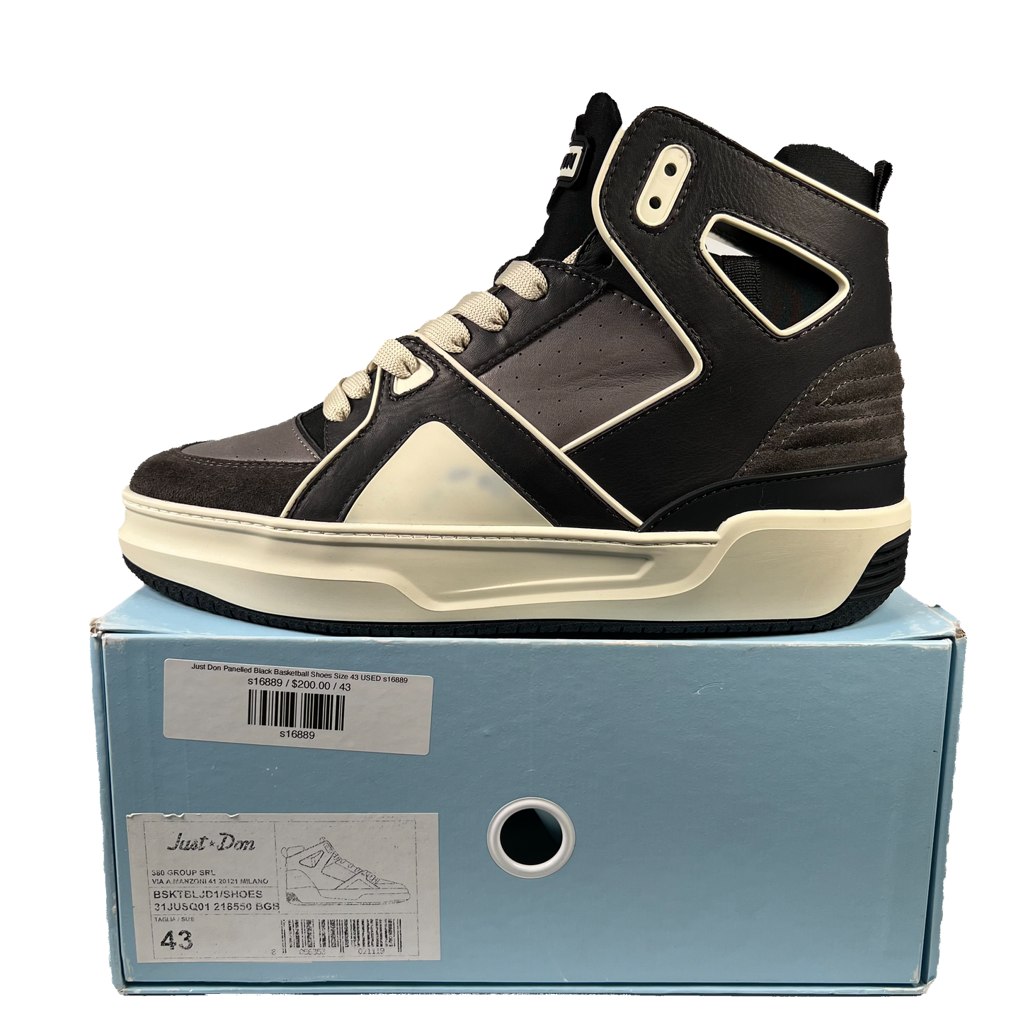 Just Don Panelled Black Basketball Shoes Size 10 USED s16889