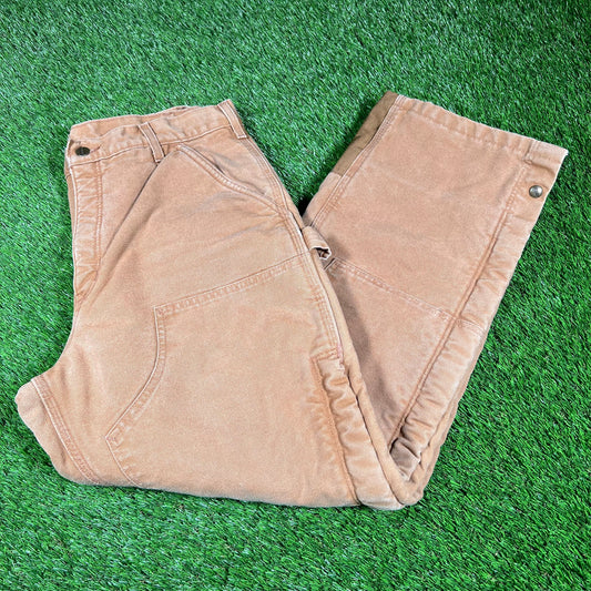 Y2K Carhartt Brown Fur Lining Double Knee Carpenter Pants Size 34x30 USED v16922