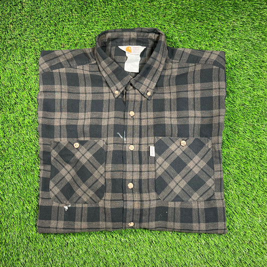 Y2K Carhartt Plaid Black Button Up Longsleeve Size XL USED v18598