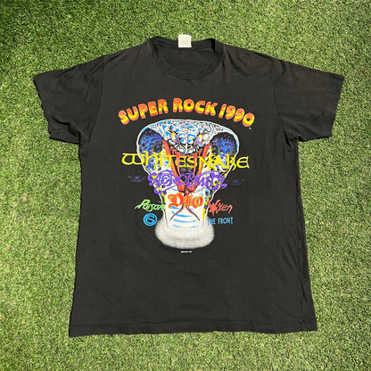 1990 Super Rock Music Fest Black Tee Size XL USED v16072