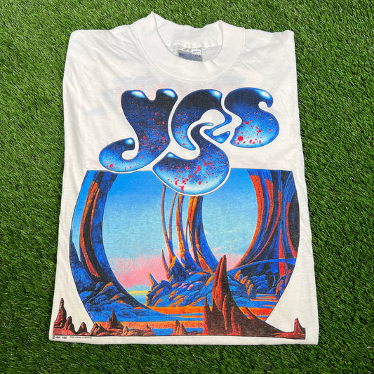 1991 YES Union Tour White Tee Size Large USED v16610