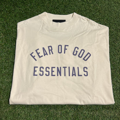 Fear of God FOG Essentials Cream Center Logo Tee Size Medium USED x14119