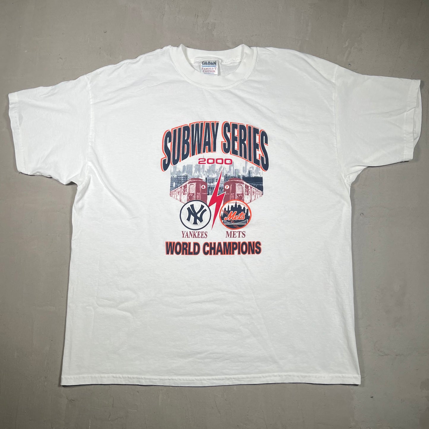 2000 Yankees Mets Subway Series Champs White Tee Size XXL USED v19269