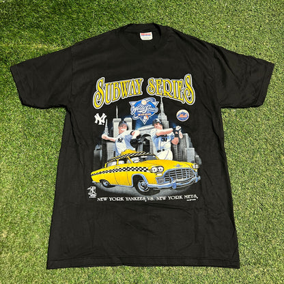2000 Yankees Mets World Series Subway Black Tee Size Medium USED v16472