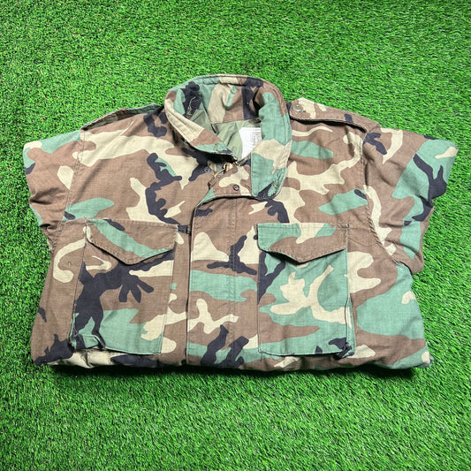 1990s Militray Woodland Camo Zip Up Jacket Size XL USED v18457