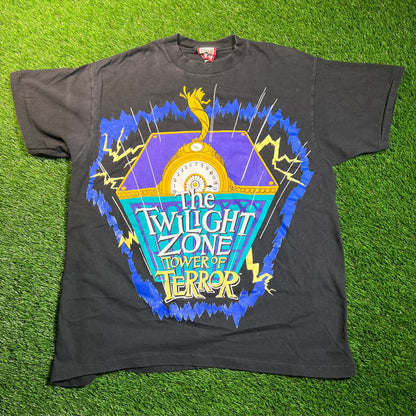 1990s Disney The Twilight Zone Tower of Terror Black Tee Size Large USED v18805