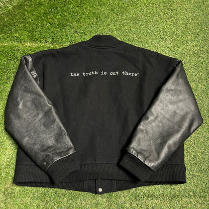 1995 The X Files "Truth Is Out There" Black Varsity Jacket Size XL USED v16065