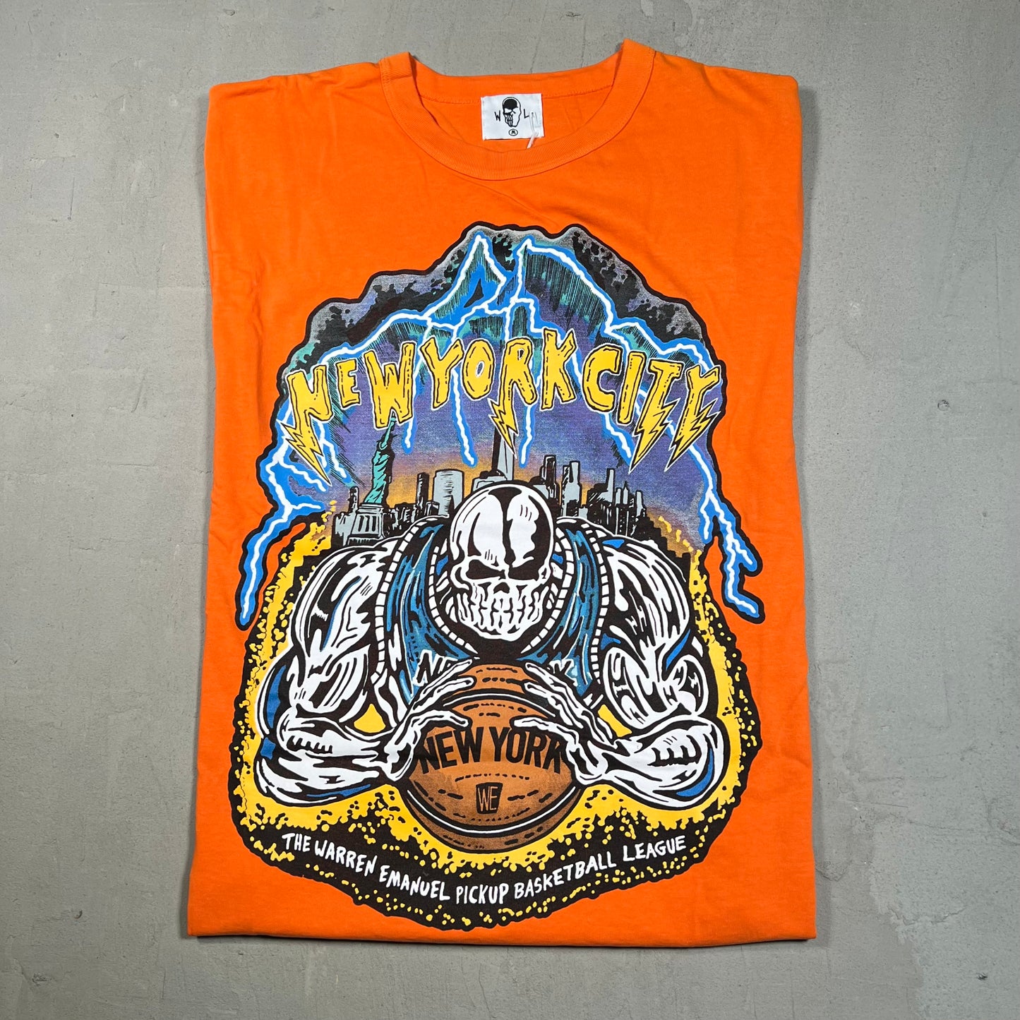 Warren Lotas New York Pick Up Basketball Orange Tee Size Medium NEW x11907