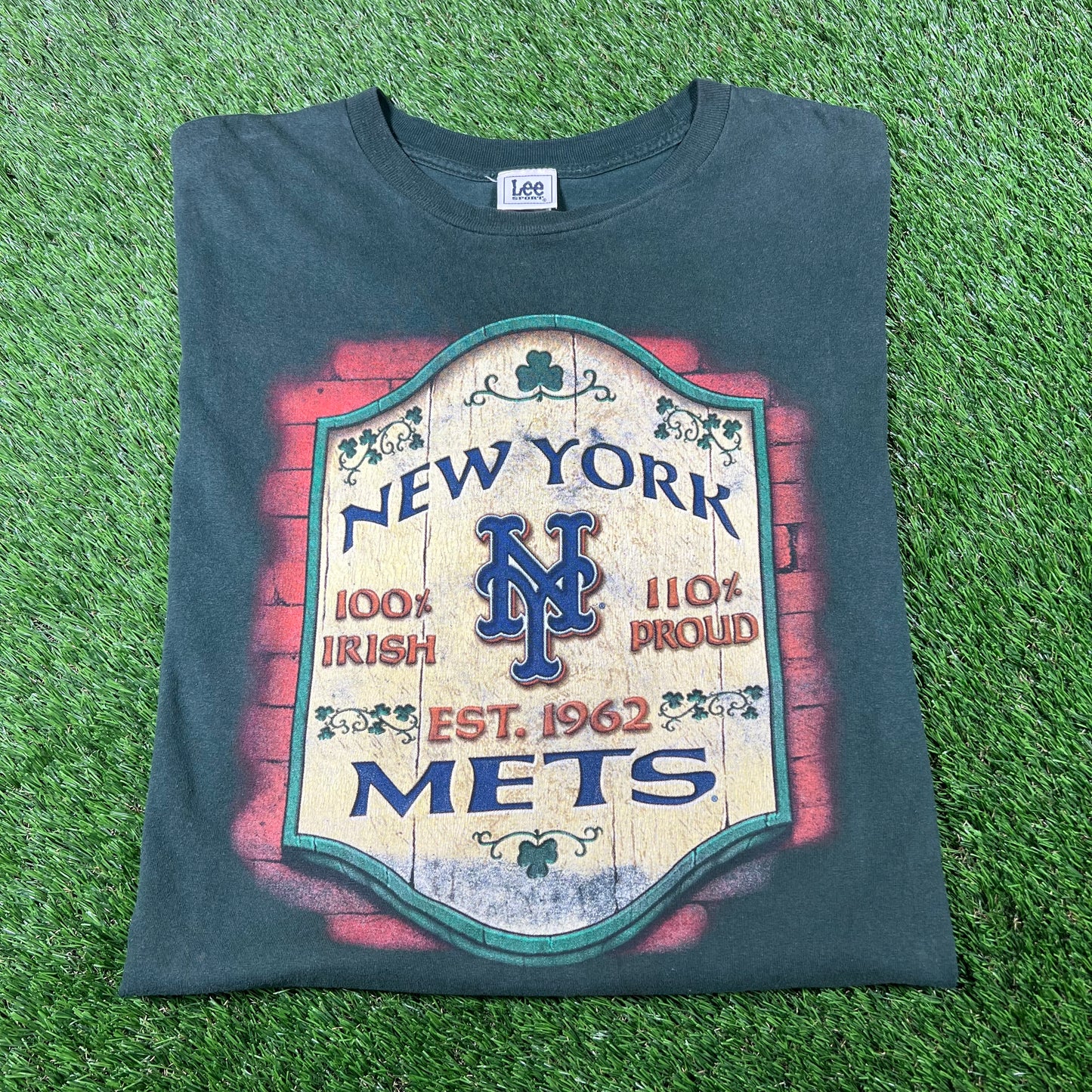 Y2K New York Mets "100% Irish" Green Tee Size XXL USED v16904