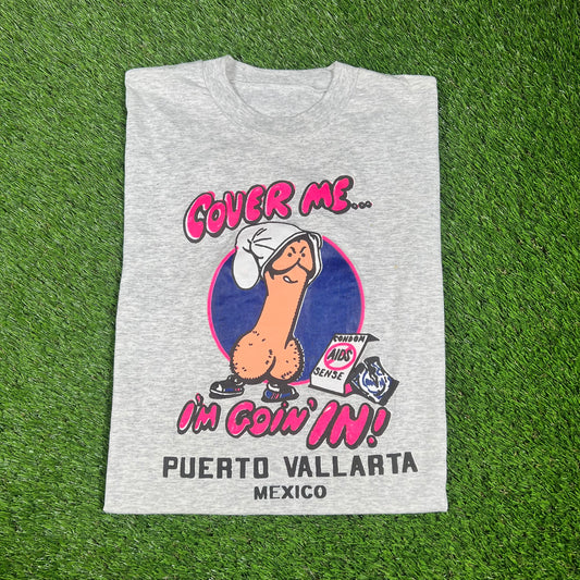 1990s "Cover Me" Grey Penis Tee Size XL USED v16623