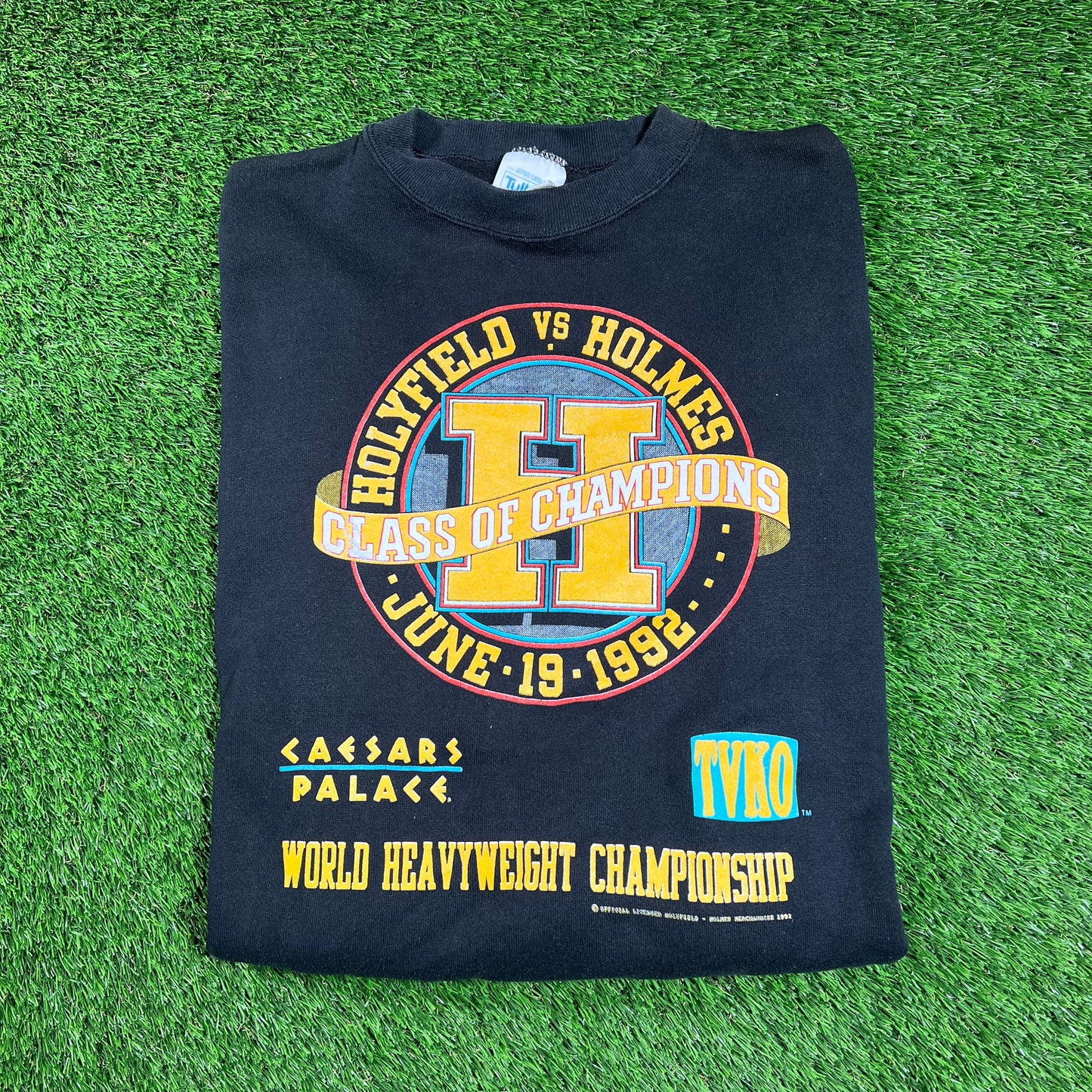 1992 Caesars Palace Holyfield vs Holmes Boxing Black Crewneck Size XL USED v18353