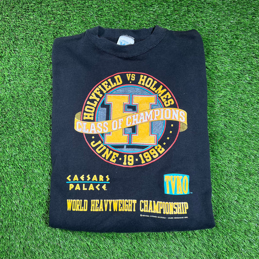 1992 Caesars Palace Holyfield vs Holmes Boxing Black Crewneck Size XL USED v18353