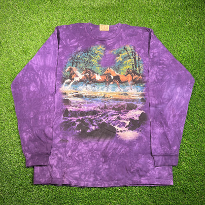 2001 The Mountain Horses in The River Purple Tie Dye Longsleeve Size XL USED v18701