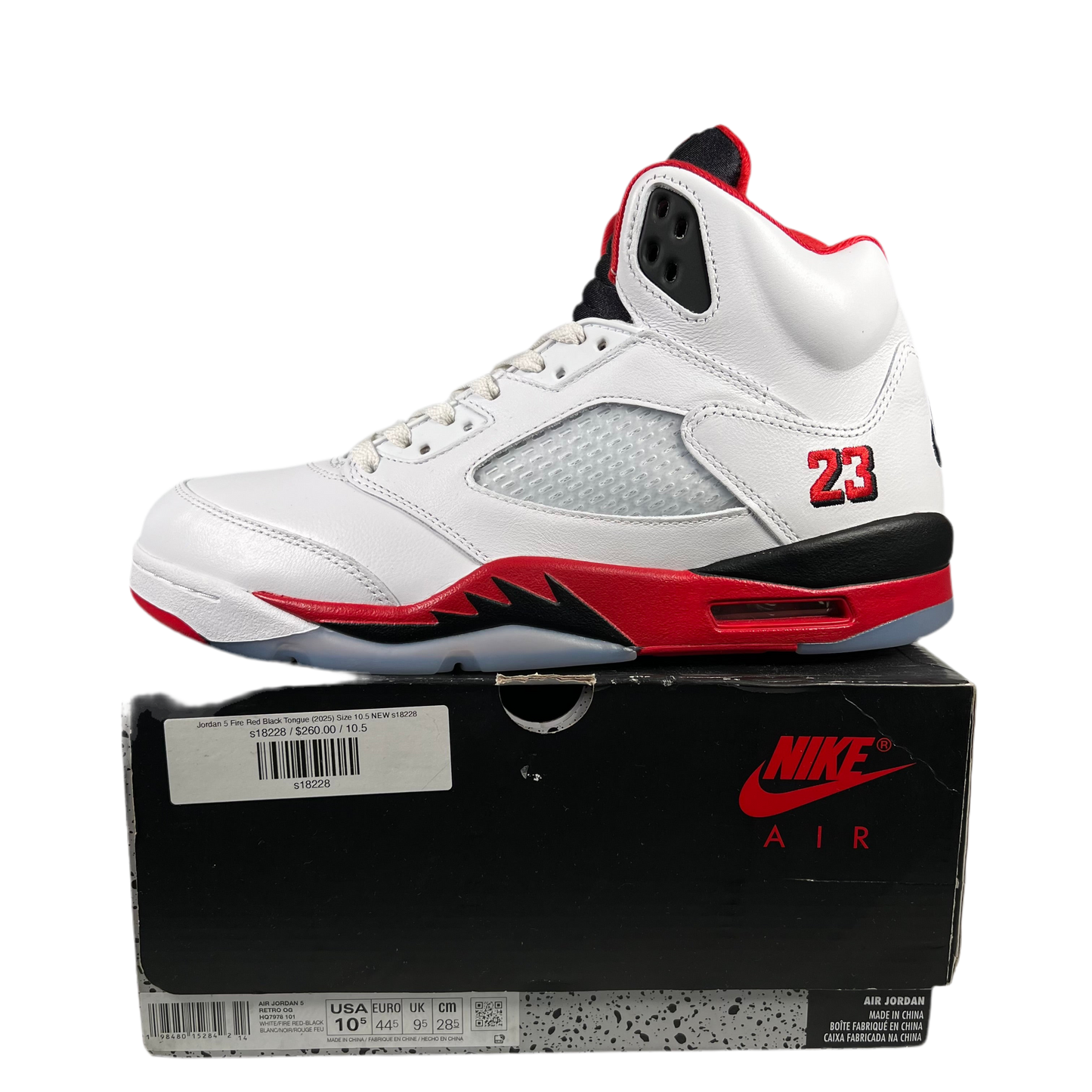 Jordan 5 Fire Red Black Tongue (2025) Size 10.5 NEW s18757