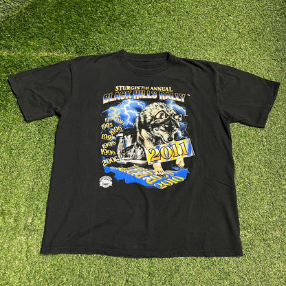 2011 Stirgis Black Hills Rally Wolf Black Tee Size XL USED v16432