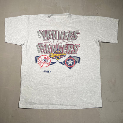 1996 Yankees Rangers Championship Series Grey Tee Size XL USED v19546