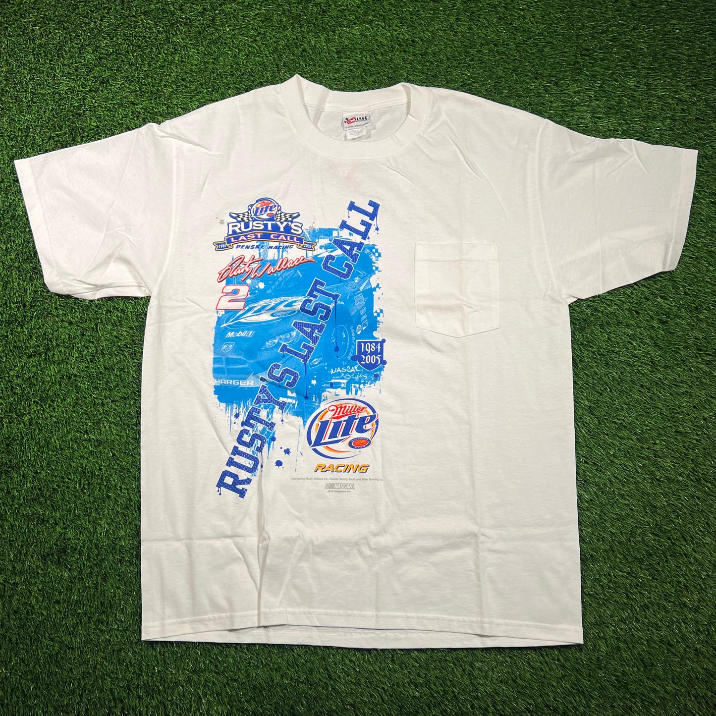 2005 Rusty Wallace "Last Call" Nascar White Tee Size Large NEW v18578
