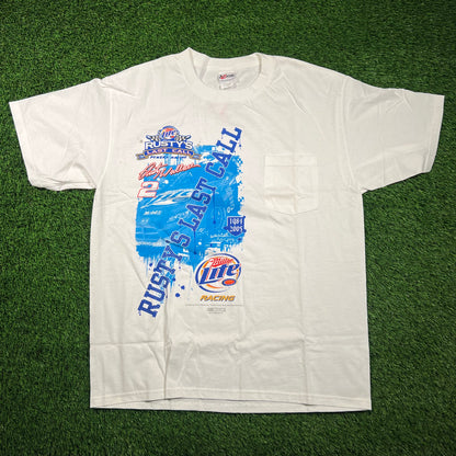 2005 Rusty Wallace "Last Call" Nascar White Tee Size Large NEW v18578