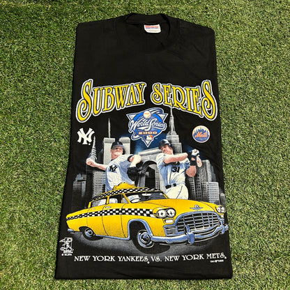 2000 Yankees Mets World Series Subway Black Tee Size Medium USED v16472