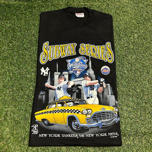2000 Yankees Mets World Series Subway Black Tee Size Medium USED v16472