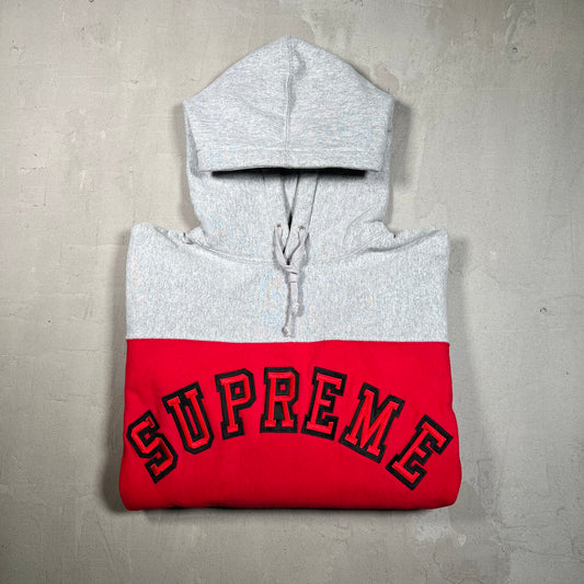 Supreme Red/Grey Arc Logo Hoodie Size Large USED x16693
