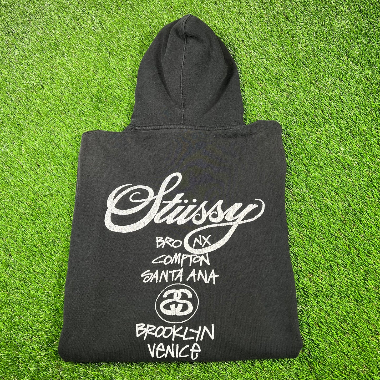 Y2K Stussy World Tour Black Hoodie Size Medium USED x14815