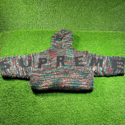 Supreme Faux Shearling Lined Multi Color Hooded Sweater Size Large USED x16414