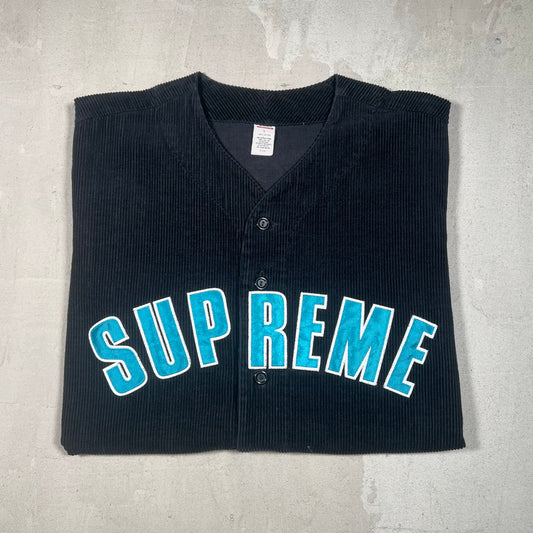Supreme Coduroy Baseball Jersey Black (2018) Size Large USED x17219